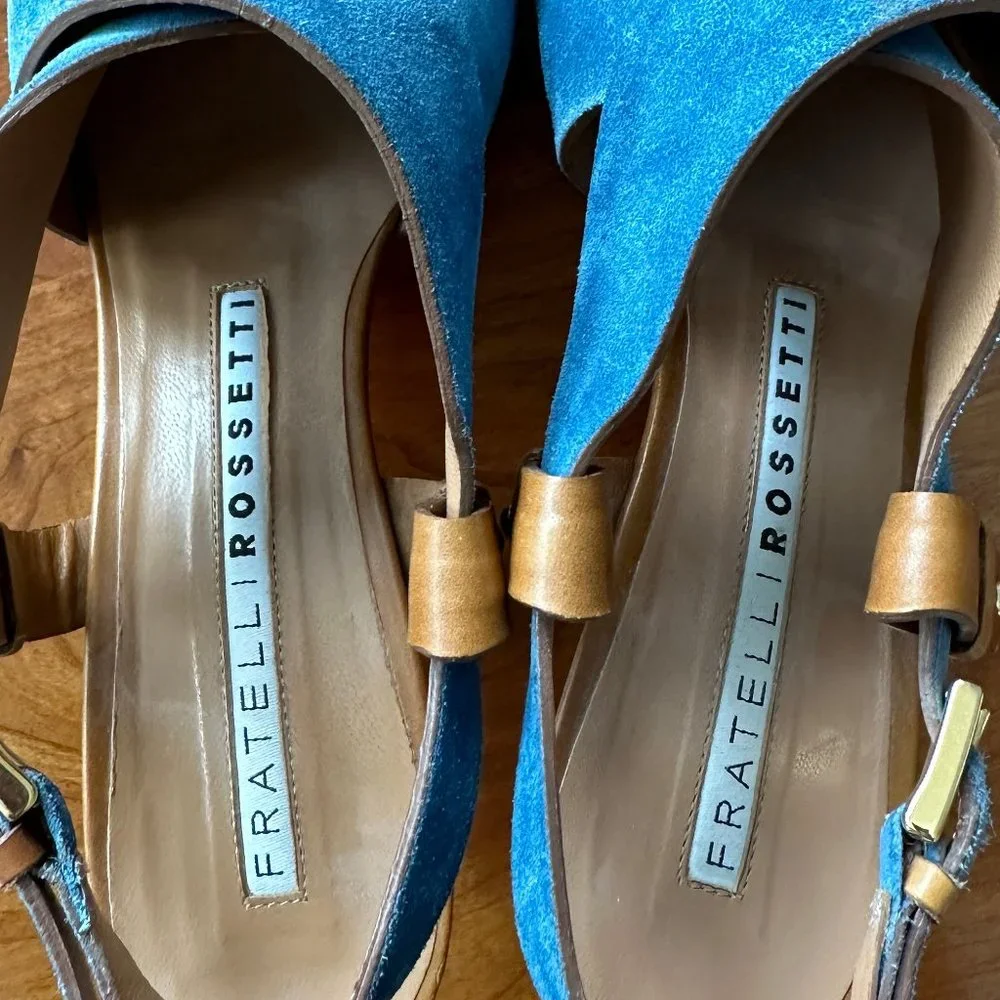 FRATELLI ROSSETTI made in Italy | Blue Suede Sling-Back Sandals, Size 39 - Picture 3 of 7
